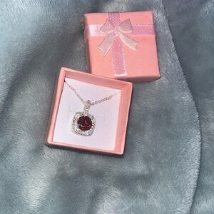 Red Ruby Necklace With Silver Chain